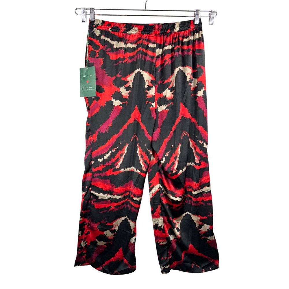Live 4 Truth super wide Animal Print satin pull on pants red black 90s sz L - Picture 3 of 9